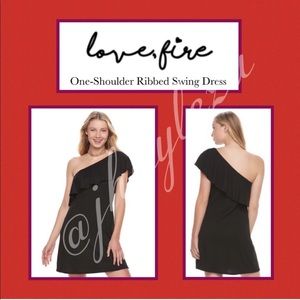 LOVE, FIRE: Ribbed One-Shoulder Swing Dress